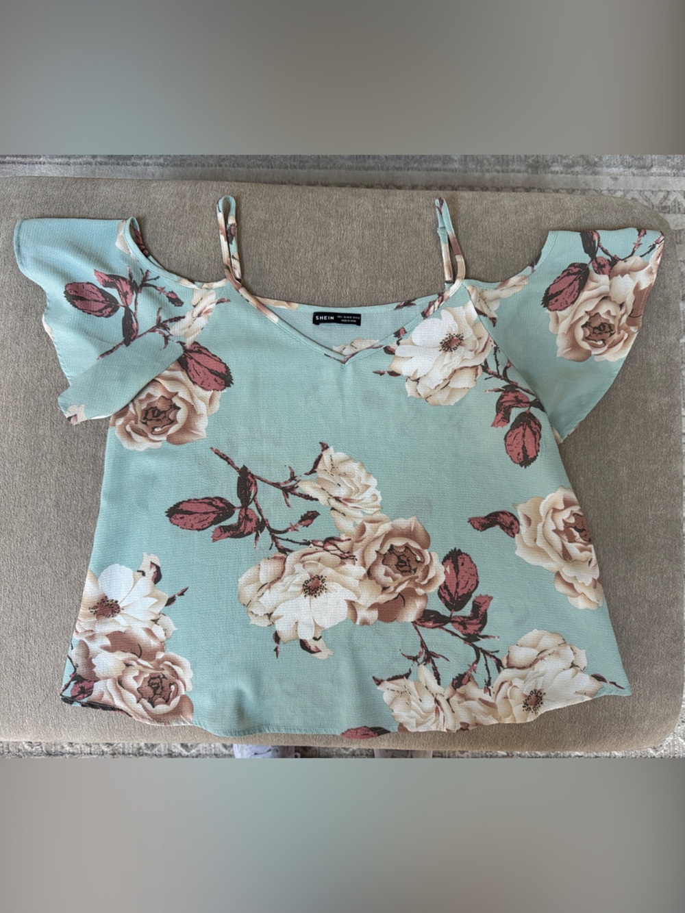 SHEIN Light Blue Floral Cold-Shoulder Camisole
